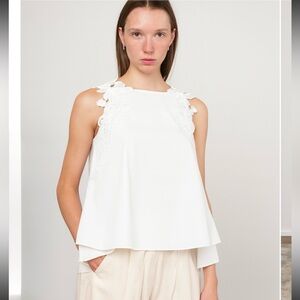 PSOPHIA Women’s Medium Beautiful Sleeveless White Lace Cotton Blouse Top RARE